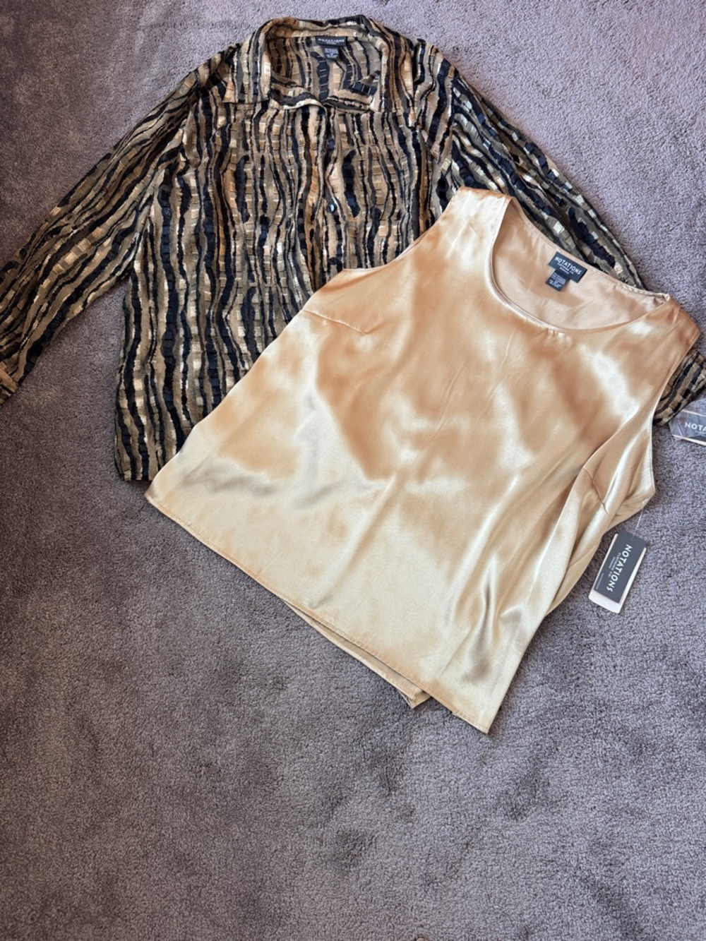 Notations Gold Black Animal Print 2 Piece Set Button Blouse Satin Tank SIZE 2X